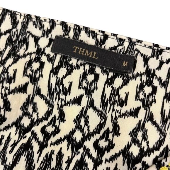 THML Embroidered Blouse Black and White with Neon Yellow Detail Size Medium - Picture 5 of 10